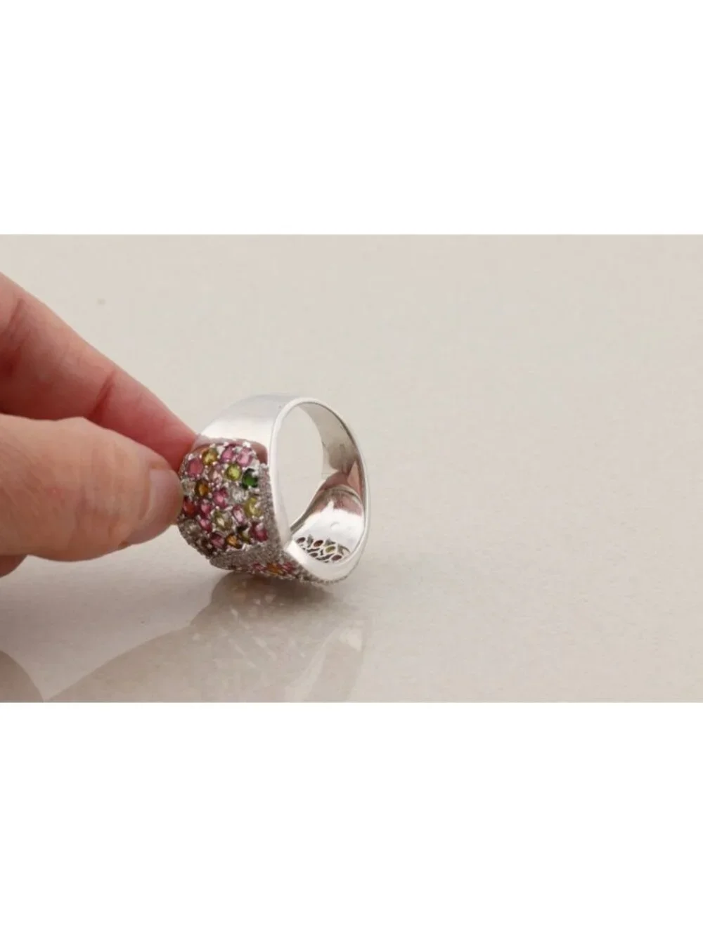 Sterling Silver Multi Color Tourmaline Ring Size 11